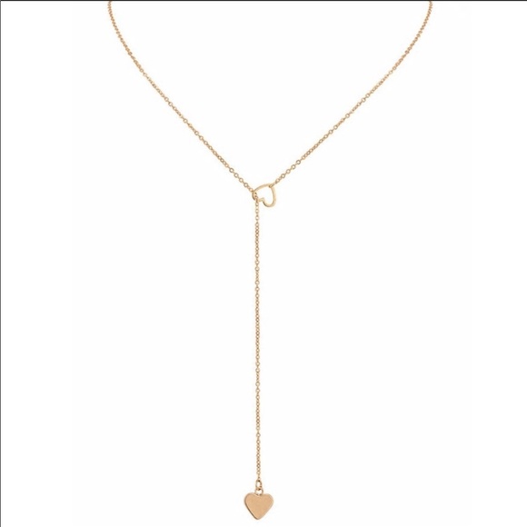 🔥GOLD HEART🔥SIMPLE DAINTY GOLD HEART LARIAT NECKLACE NEW - Picture 4 of 5